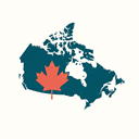 Map of Canada with a maple leaf for the Canada section